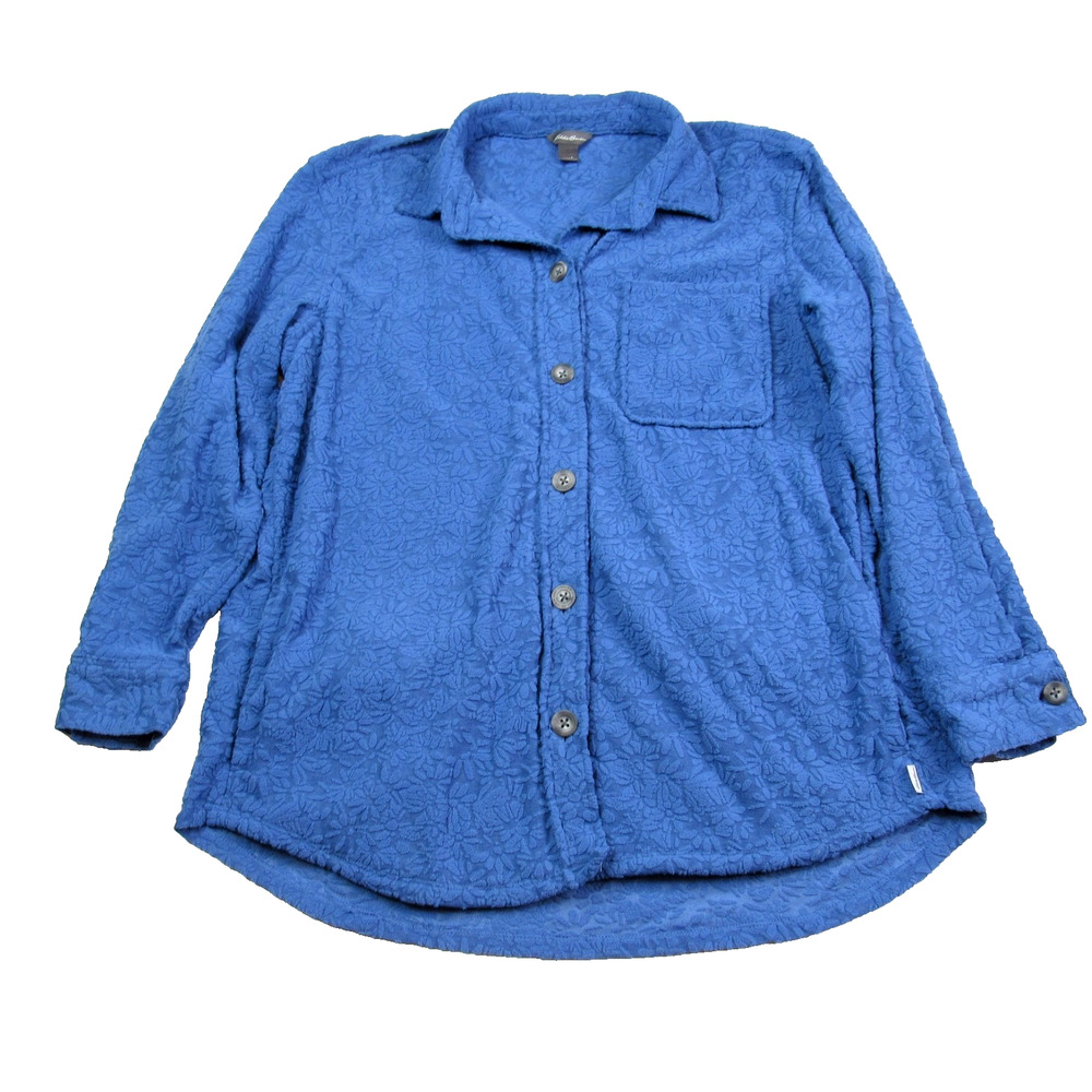 Eddie Bauer Chutes 2.0 Womens Fleece Shirt Jacket Deep Sky Large Textured Floral